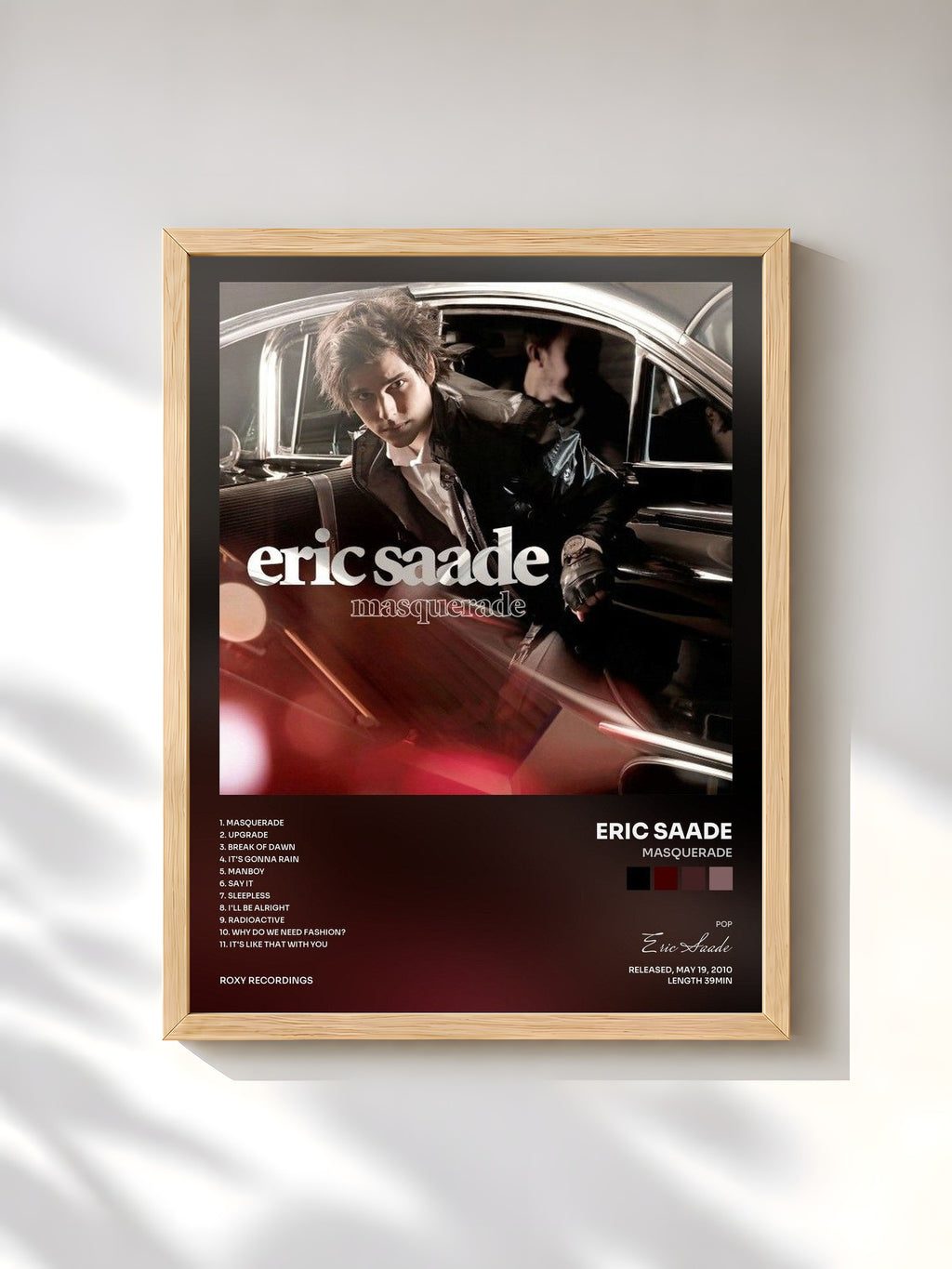 #bois Tableau de l'album Masquerade de Eric Saade, cadre en bois brut, imprimé et encadré en France