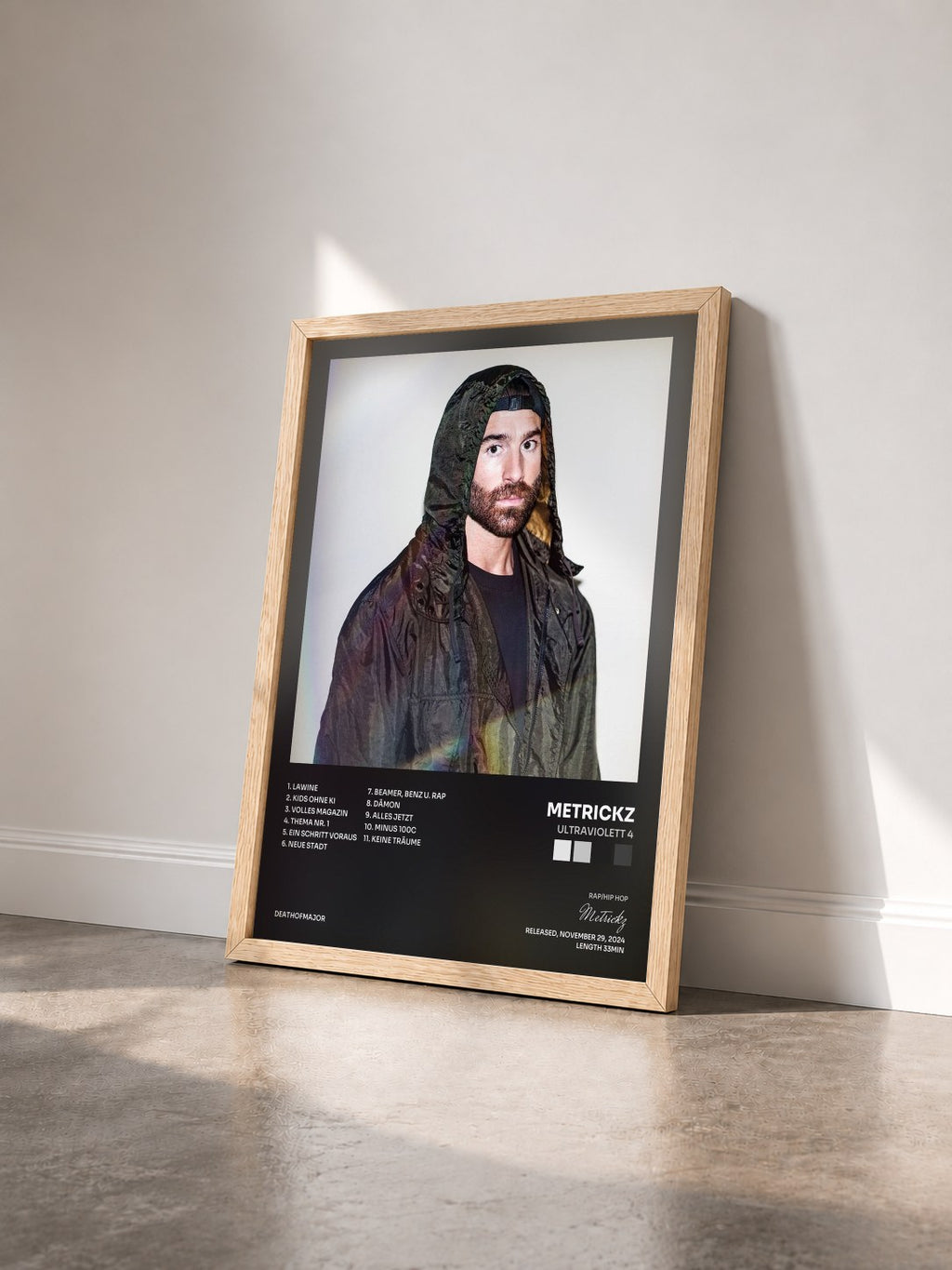 #bois Tableau de l'album Ultraviolett 4 de Metrickz vu de trois quarts, cadre en bois brut