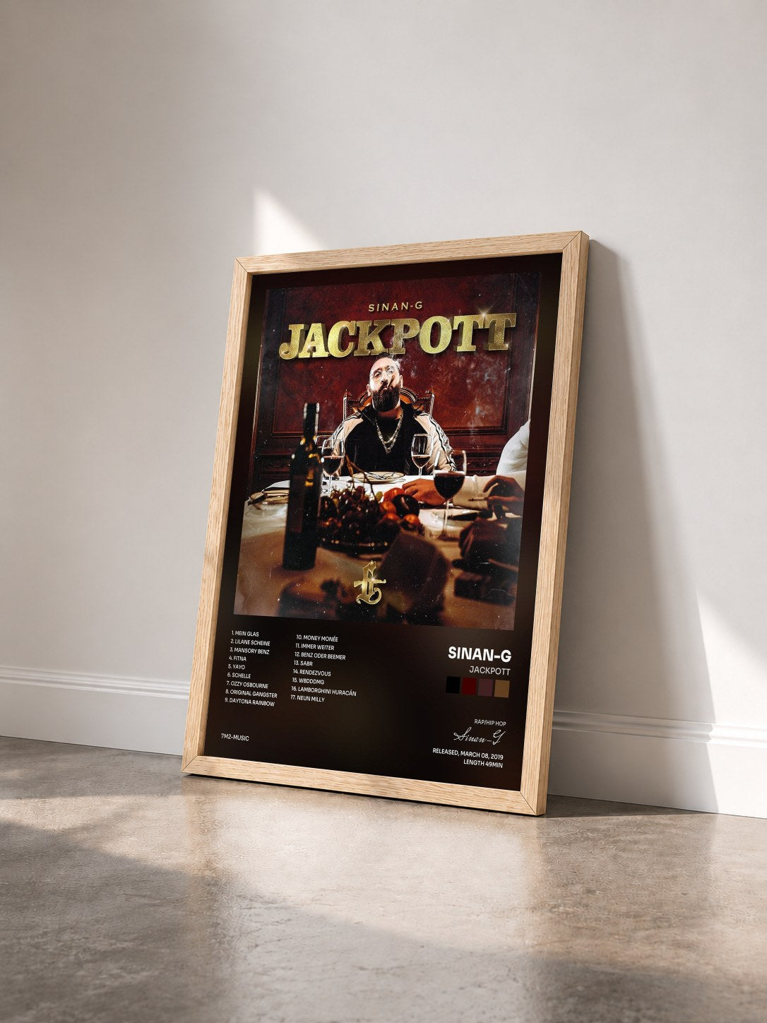 #bois Tableau de l'album Jackpott de Sinan-G vu de trois quarts, cadre en bois brut