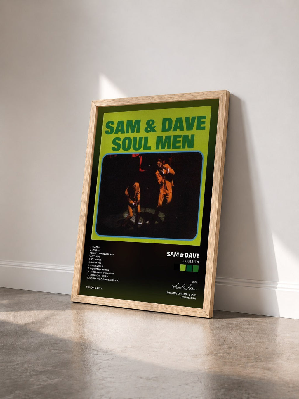#bois Tableau de l'album Soul Men de Sam & Dave vu de trois quarts, cadre en bois brut