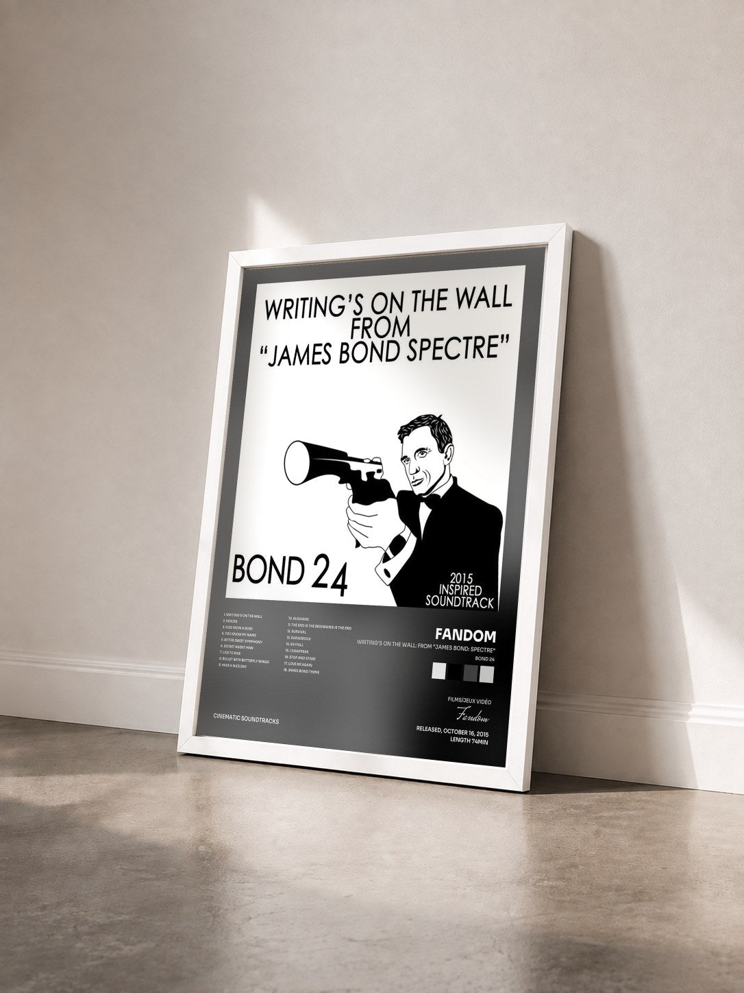#blanc Tableau de l'album Writing's on the Wall: From "James Bond: Spectre" (Bond 24) [2015 Inspired Soundtrack] de Fandom vu de trois quarts, cadre blanc