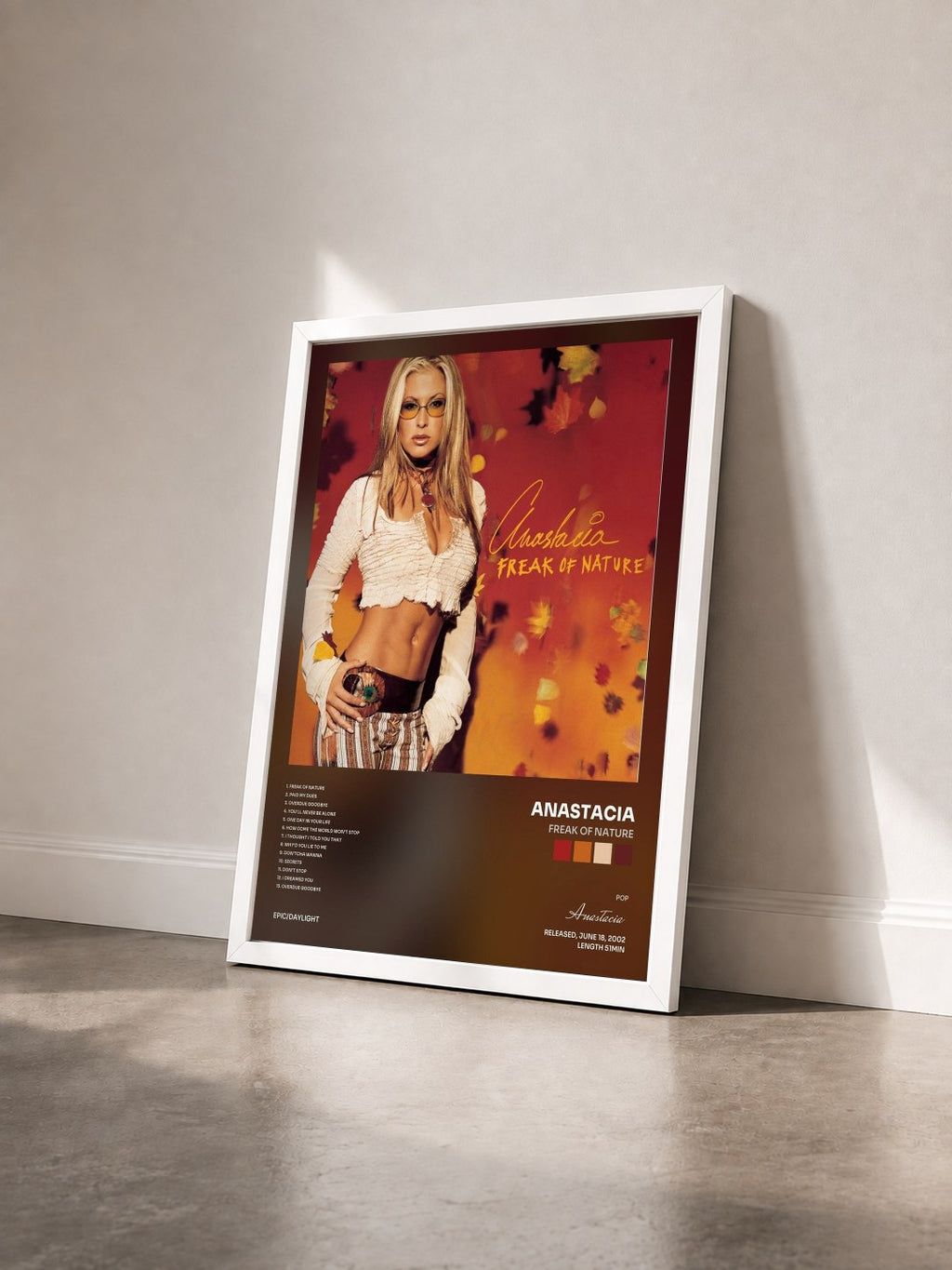 #blanc Tableau de l'album Freak of Nature de Anastacia vu de trois quarts, cadre blanc