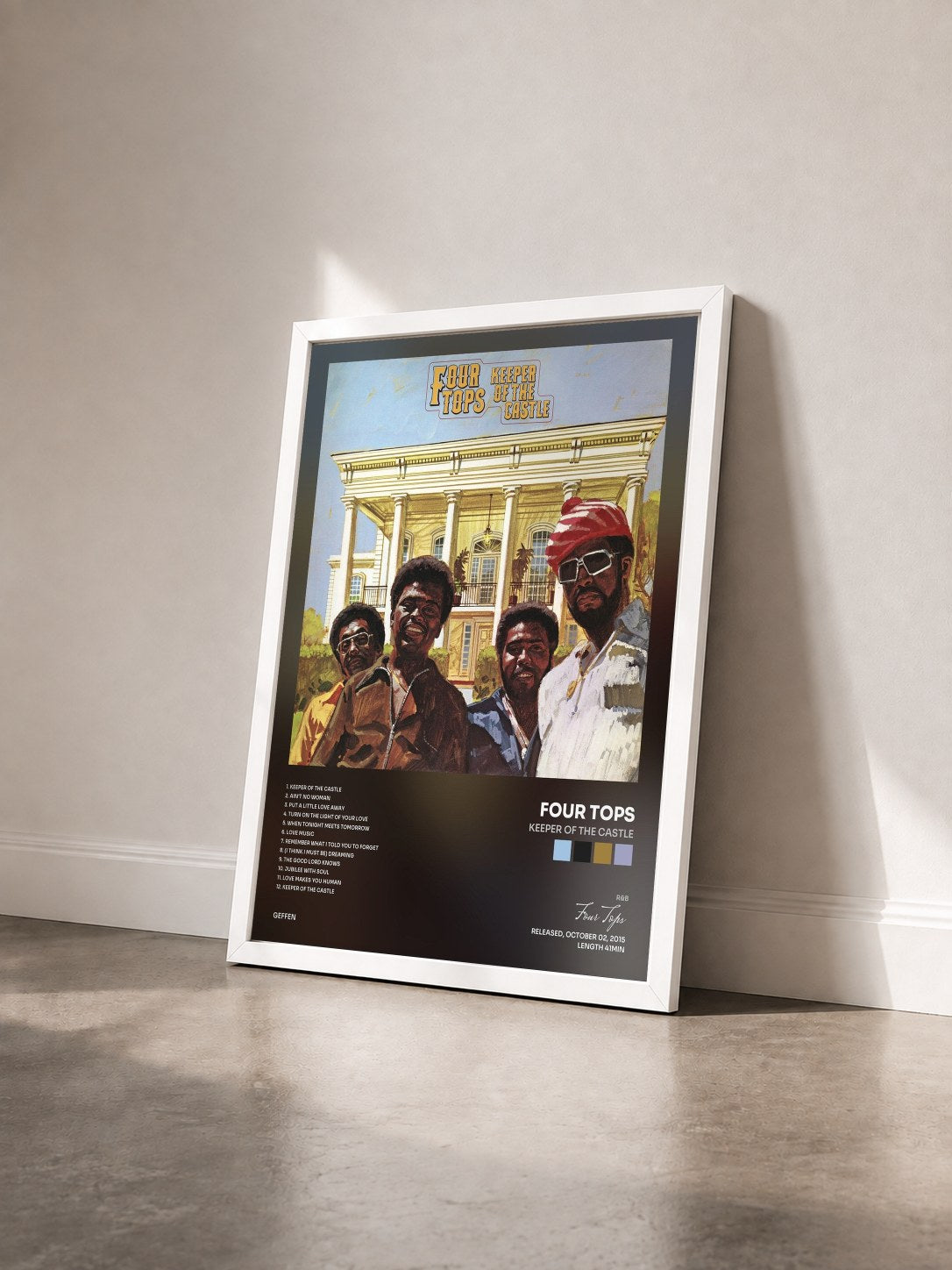 #blanc Tableau de l'album Keeper Of The Castle de Four Tops vu de trois quarts, cadre blanc
