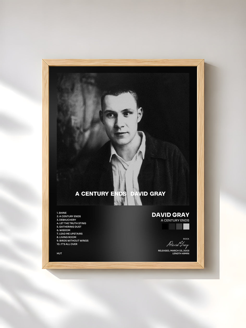 #bois Tableau de l'album A Century Ends de David Gray, cadre en bois brut, imprimé et encadré en France