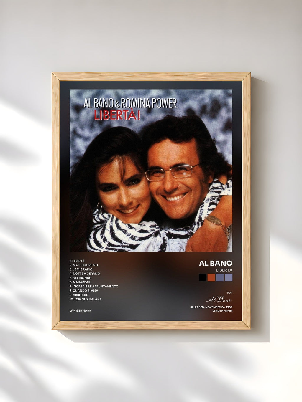 #bois Tableau de l'album Liberta de Al Bano, cadre en bois brut, imprimé et encadré en France