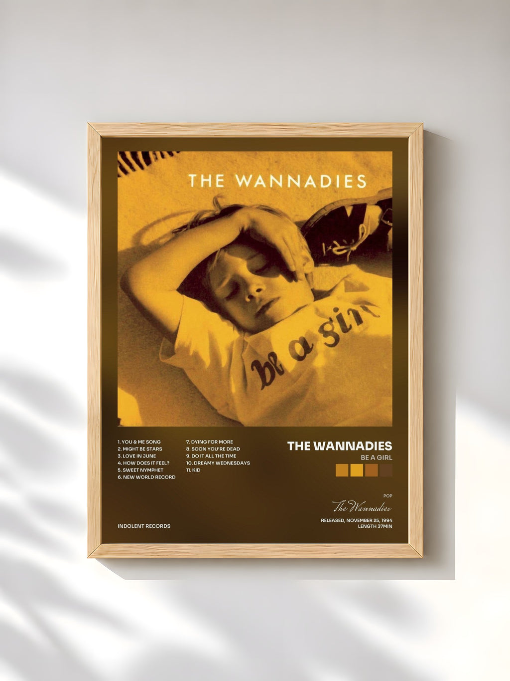 #bois Tableau de l'album Be A Girl de The Wannadies, cadre en bois brut, imprimé et encadré en France
