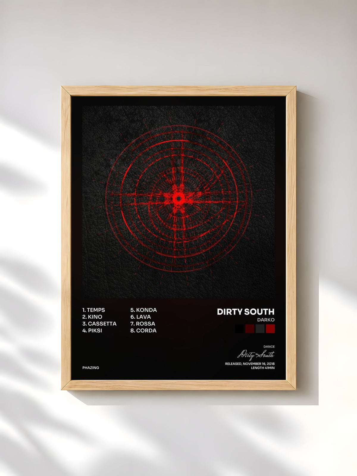 #bois Tableau de l'album darko de Dirty South, cadre en bois brut, imprimé et encadré en France