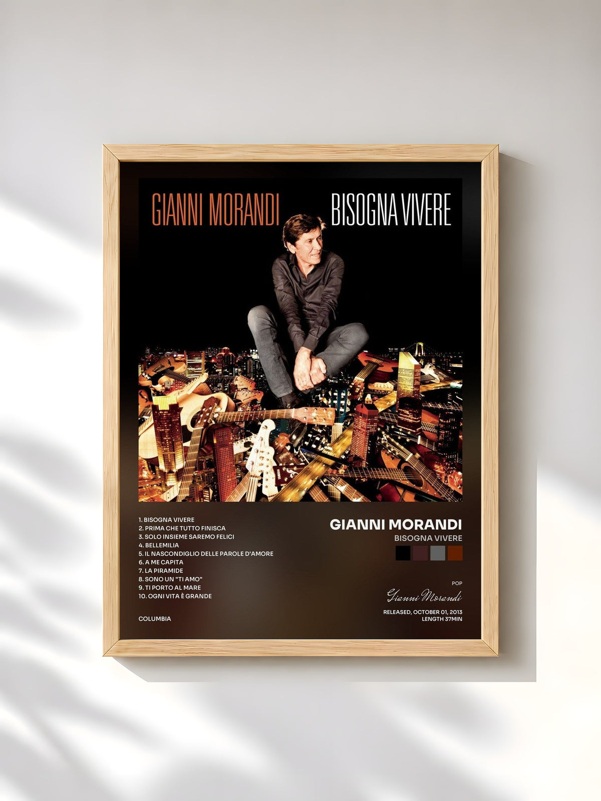 #bois Tableau de l'album Bisogna vivere de Gianni Morandi, cadre en bois brut, imprimé et encadré en France