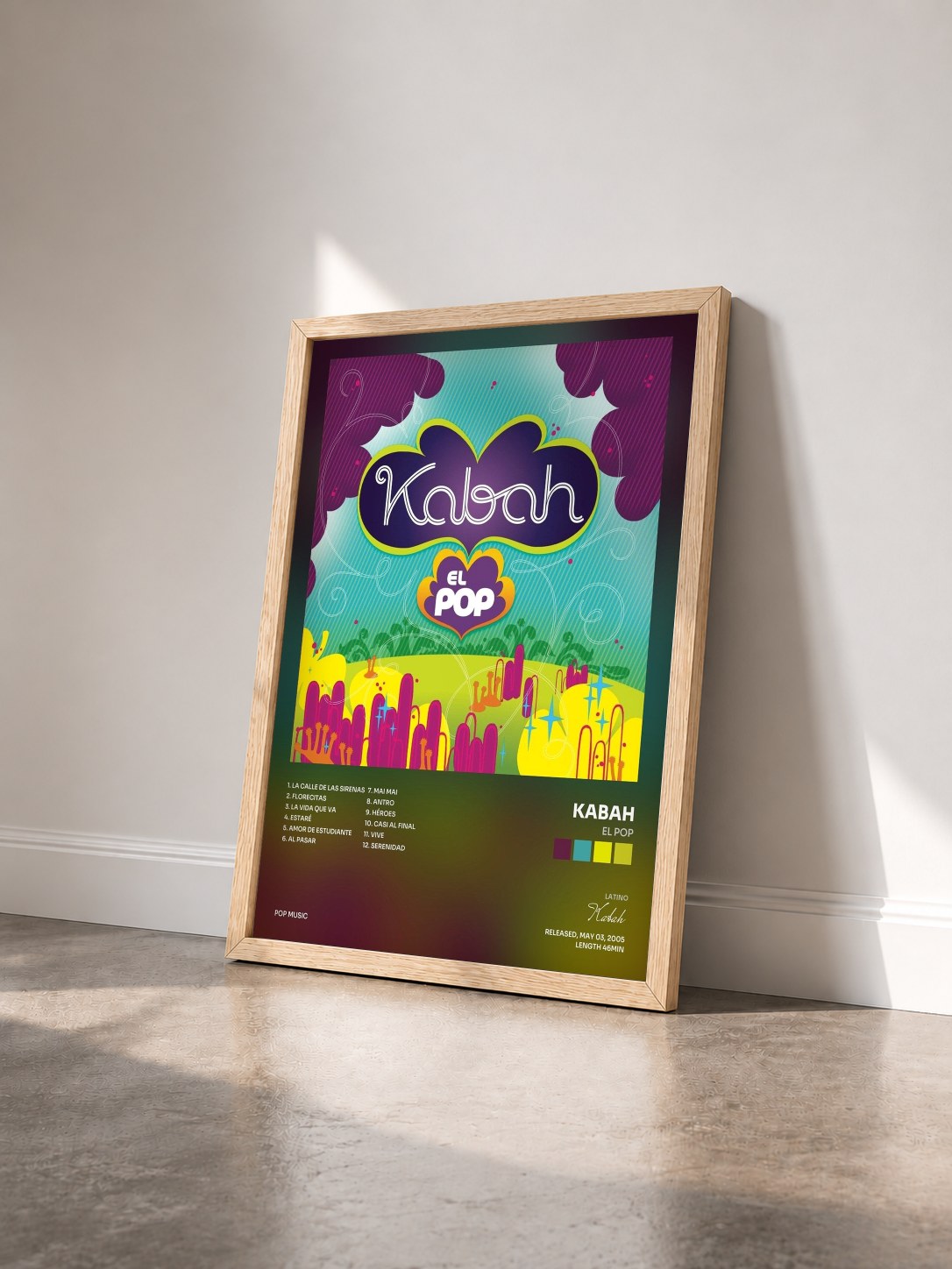 #bois Tableau de l'album El Pop de Kabah vu de trois quarts, cadre en bois brut