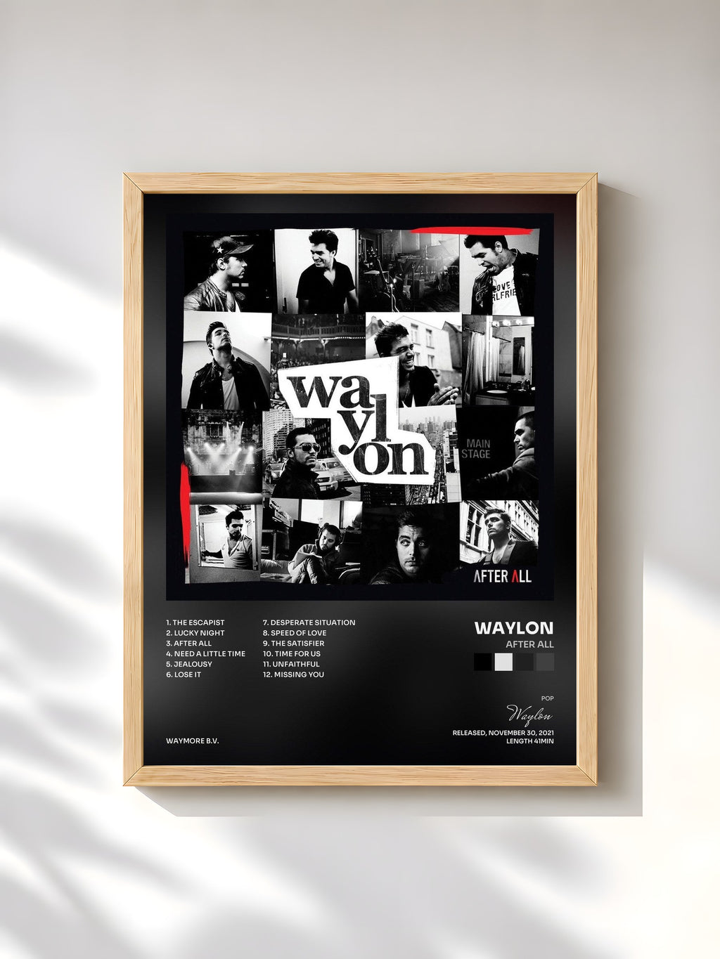 #bois Tableau de l'album After All de Waylon, cadre en bois brut, imprimé et encadré en France