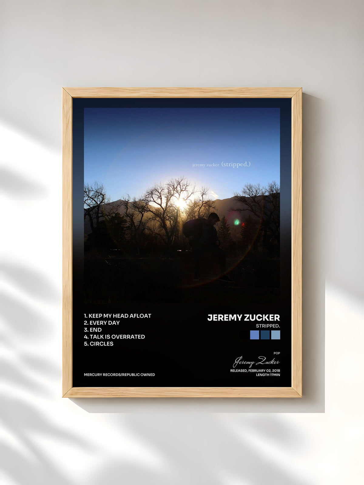 #bois Tableau de l'album stripped. de Jeremy Zucker, cadre en bois brut, imprimé et encadré en France