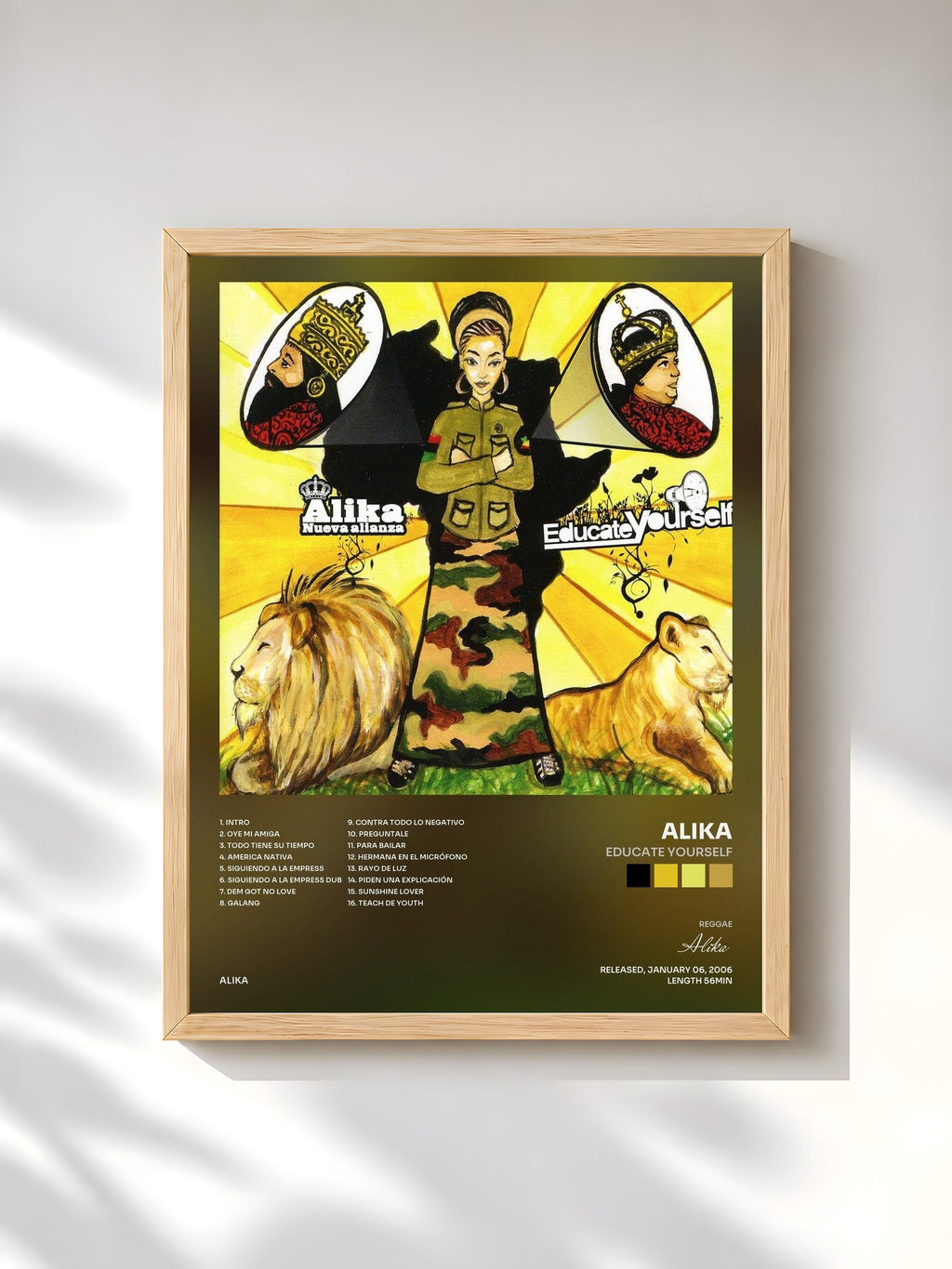 #bois Tableau de l'album Educate Yourself de Alika, cadre en bois brut, imprimé et encadré en France