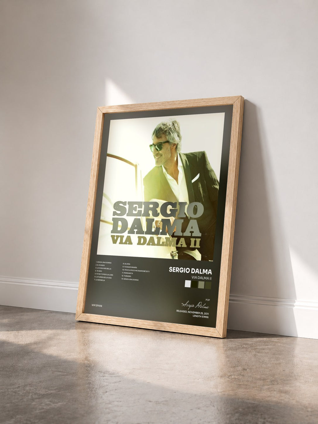 #bois Tableau de l'album Via Dalma II de Sergio Dalma vu de trois quarts, cadre en bois brut