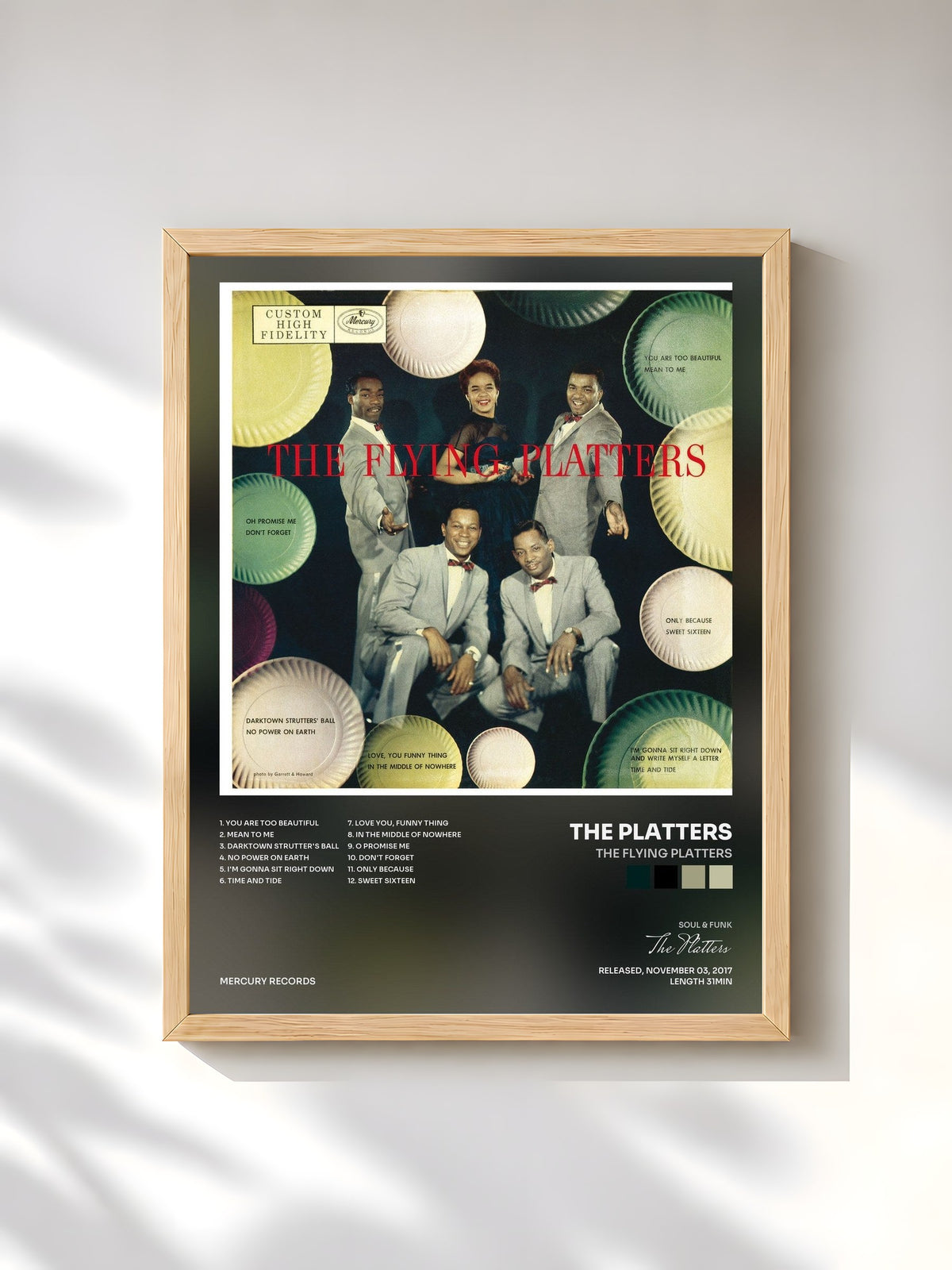 #bois Tableau de l'album The Flying Platters de The Platters, cadre en bois brut, imprimé et encadré en France