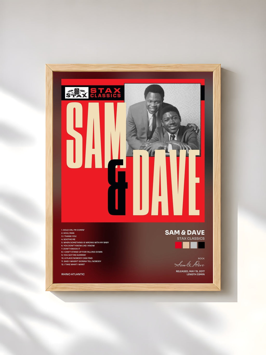 #bois Tableau de l'album Stax Classics de Sam & Dave, cadre en bois brut, imprimé et encadré en France