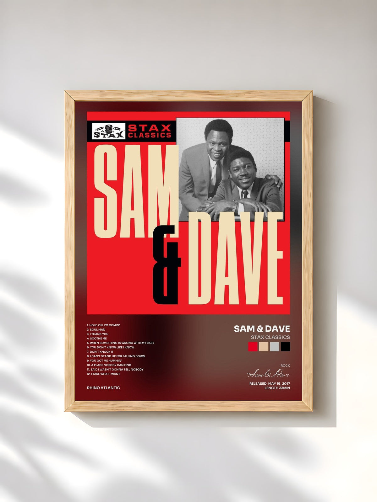 #bois Tableau de l'album Stax Classics de Sam & Dave, cadre en bois brut, imprimé et encadré en France