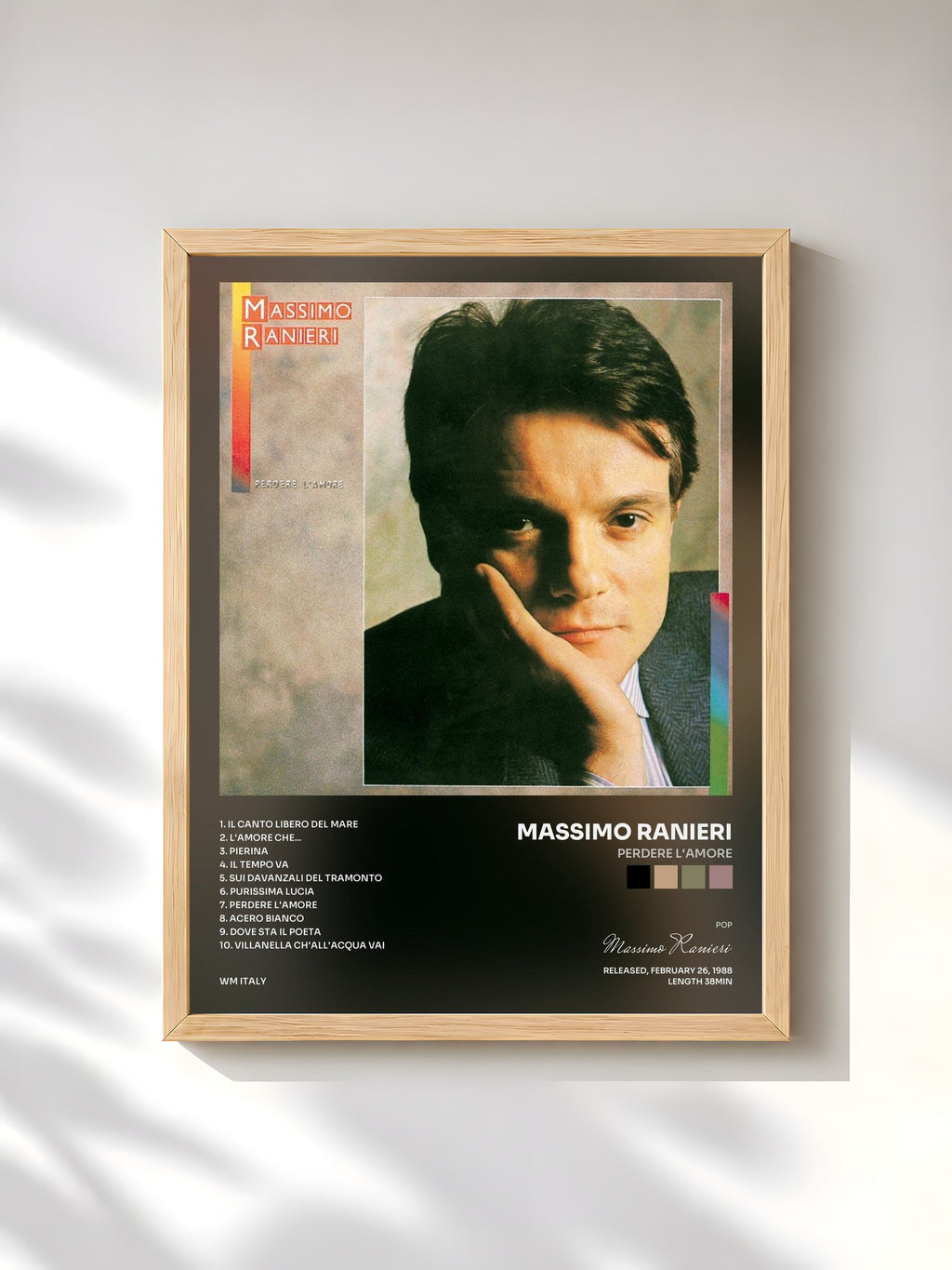 #bois Tableau de l'album Perdere l'amore de Massimo Ranieri, cadre en bois brut, imprimé et encadré en France