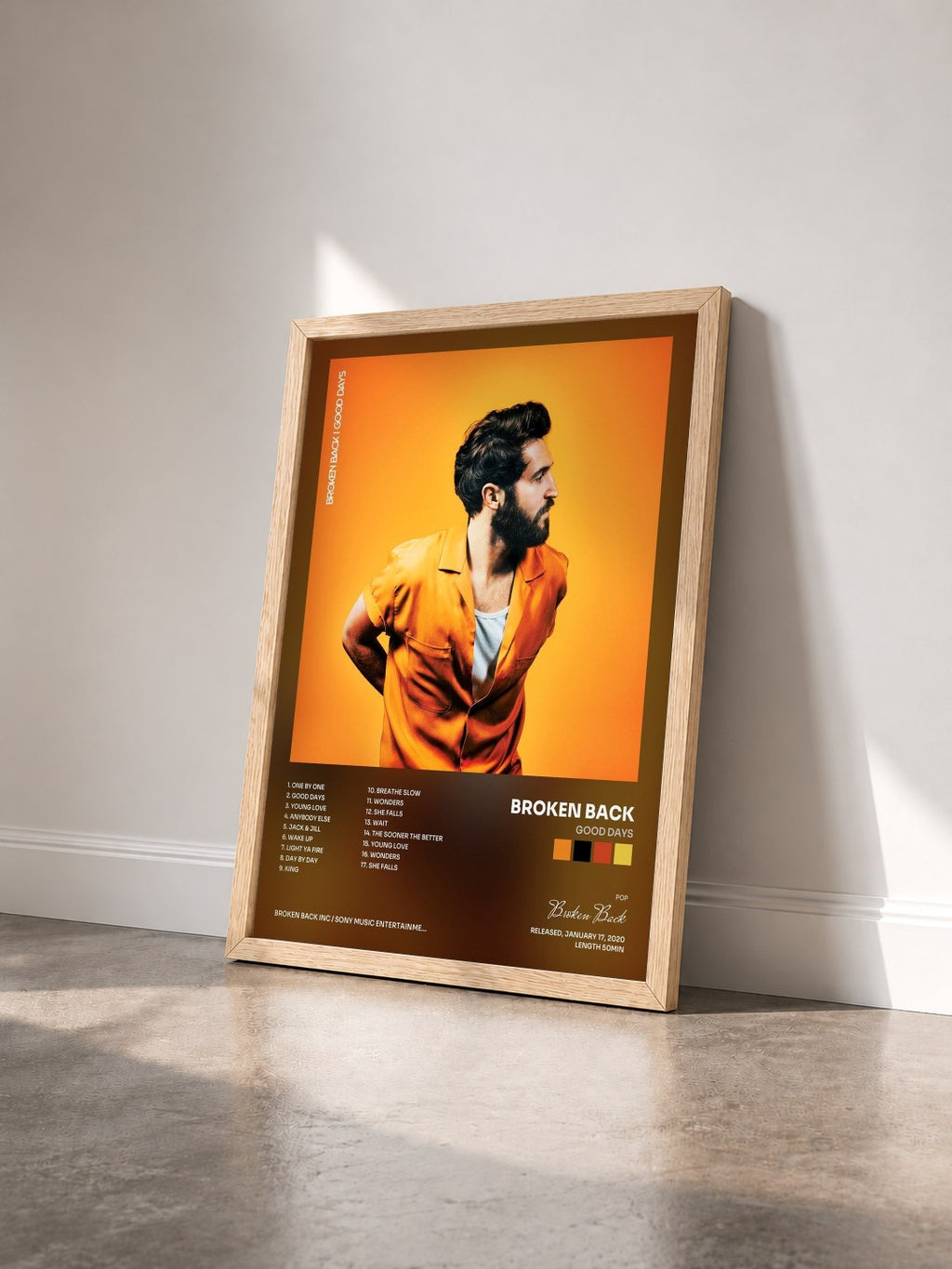 #bois Tableau de l'album Good Days de Broken Back vu de trois quarts, cadre en bois brut