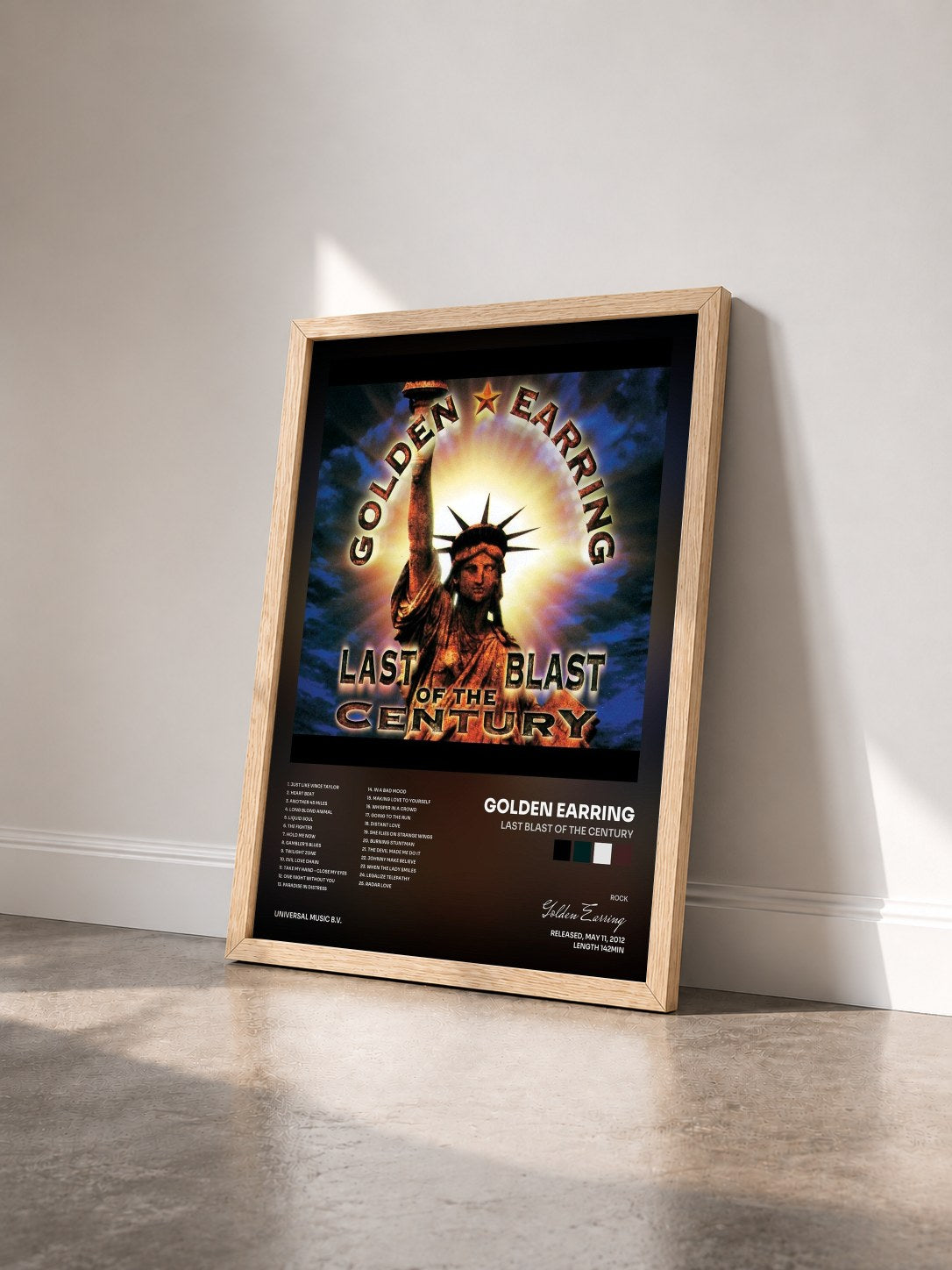 #bois Tableau de l'album Last Blast Of The Century de Golden Earring vu de trois quarts, cadre en bois brut