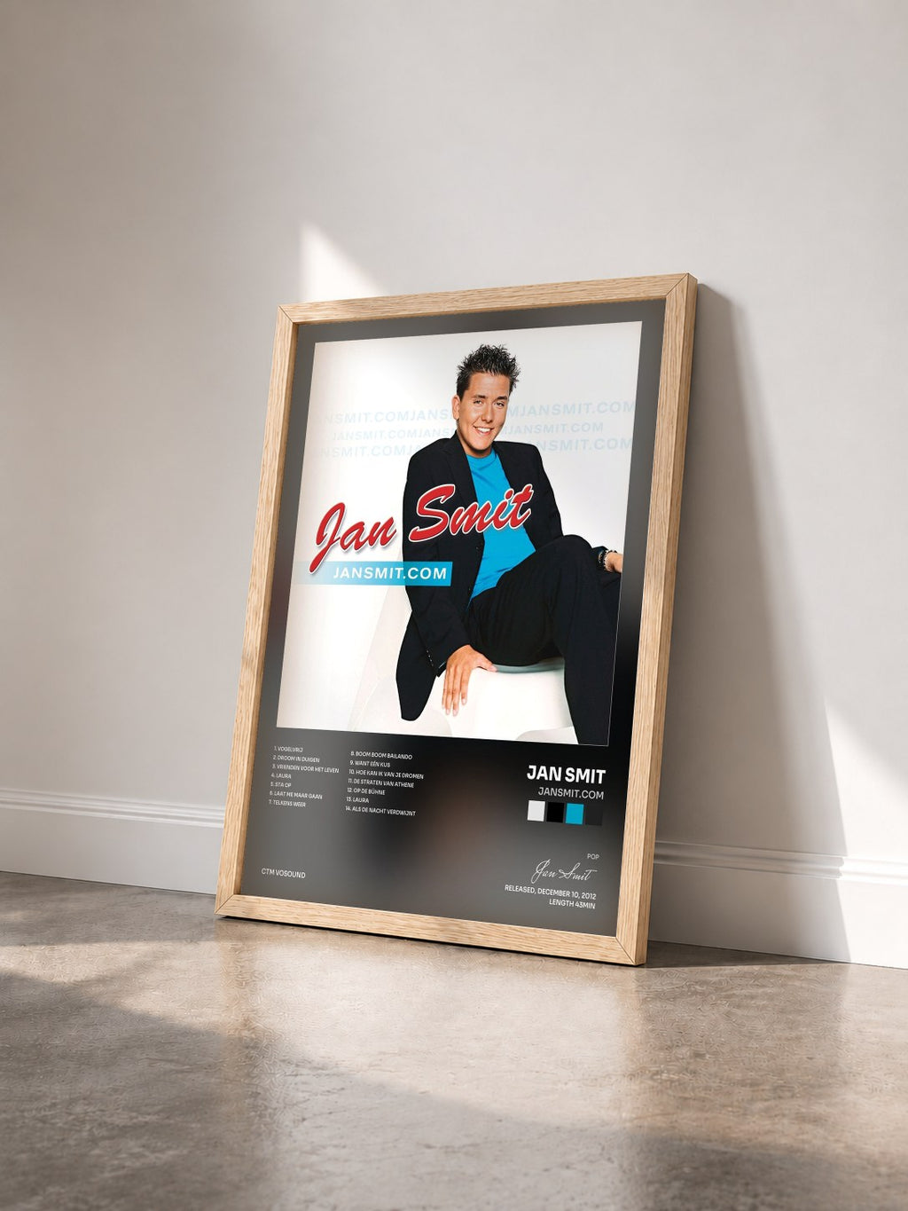 #bois Tableau de l'album JanSmit.com de Jan Smit vu de trois quarts, cadre en bois brut