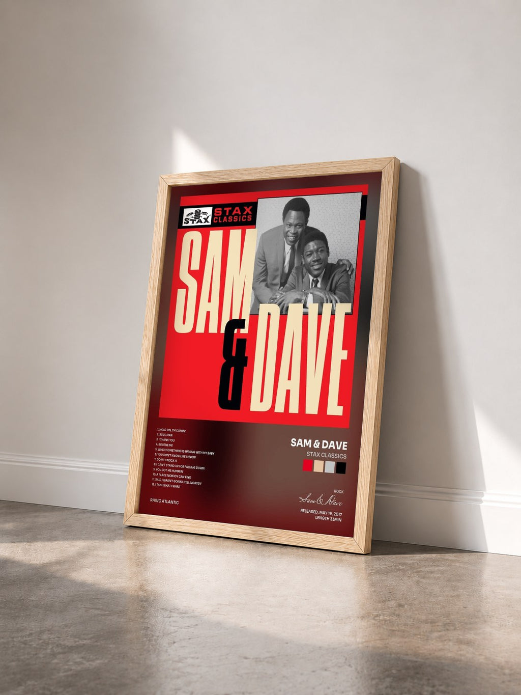 #bois Tableau de l'album Stax Classics de Sam & Dave vu de trois quarts, cadre en bois brut