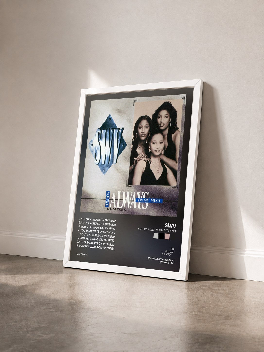 #blanc Tableau de l'album You're Always On My Mind de SWV vu de trois quarts, cadre blanc