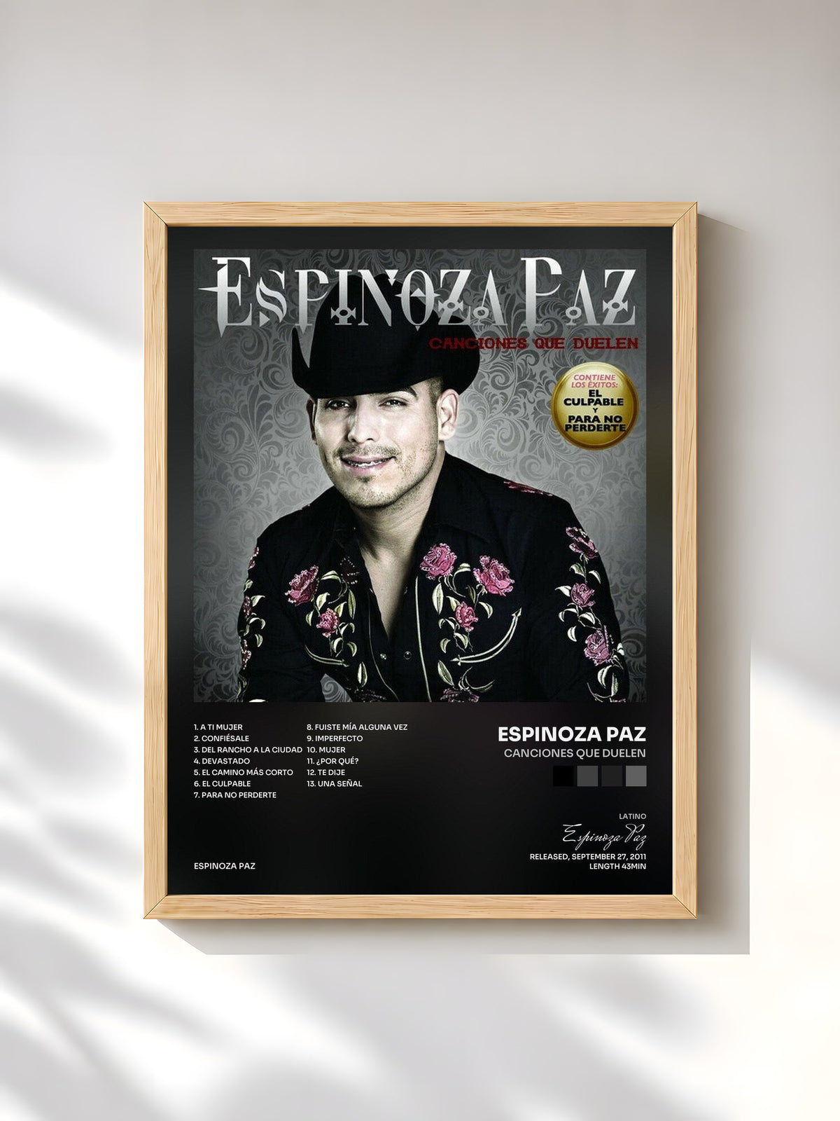 #bois Tableau de l'album Canciones Que Duelen de Espinoza Paz, cadre en bois brut, imprimé et encadré en France