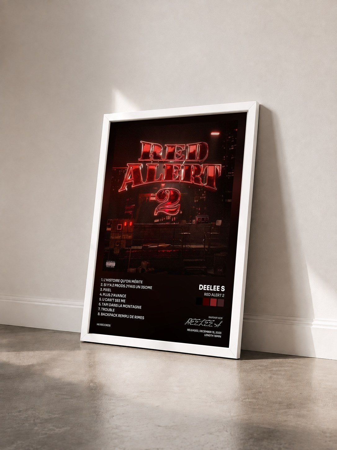#blanc Tableau de l'album RED ALERT 2 de DEELEE S vu de trois quarts, cadre blanc