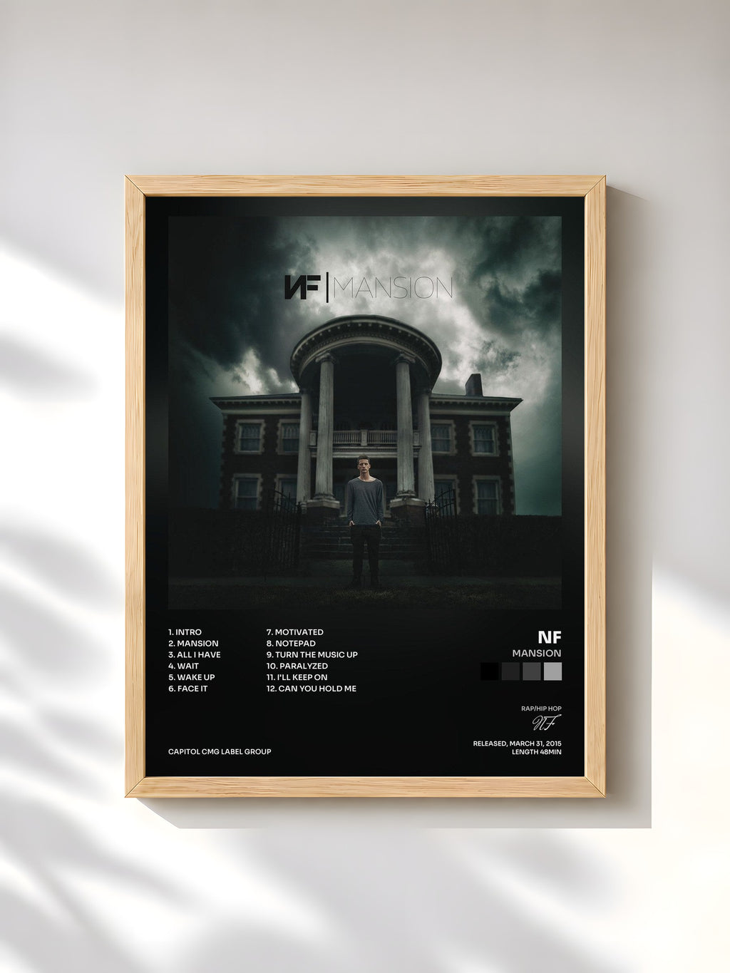 #bois Tableau de l'album Mansion de NF, cadre en bois brut, imprimé et encadré en France
