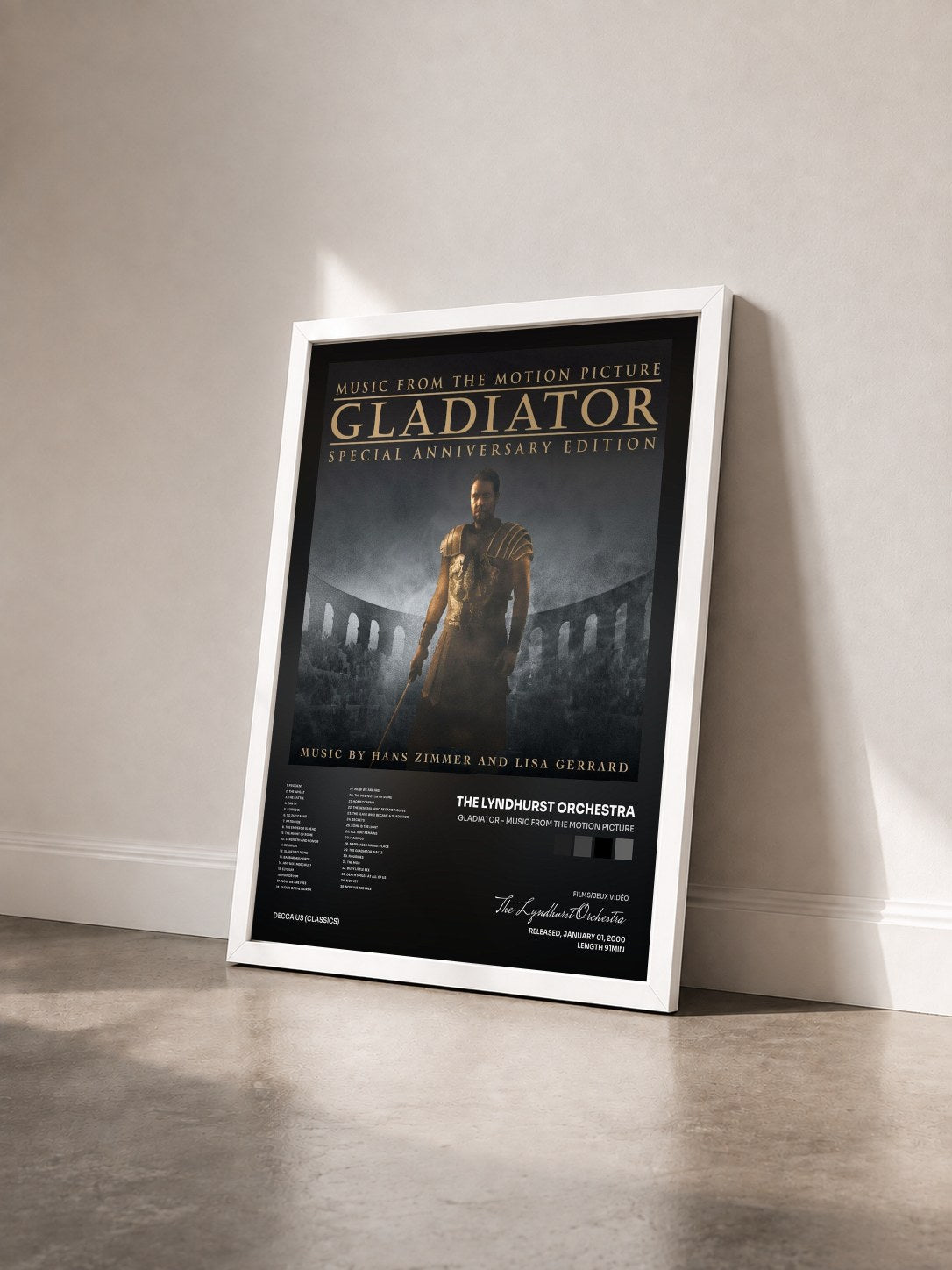 #blanc Tableau de l'album Gladiator - Music From The Motion Picture de The Lyndhurst Orchestra vu de trois quarts, cadre blanc