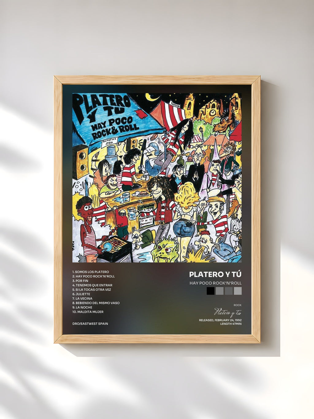 #bois Tableau de l'album Hay poco Rock'n'Roll de Platero y tú, cadre en bois brut, imprimé et encadré en France