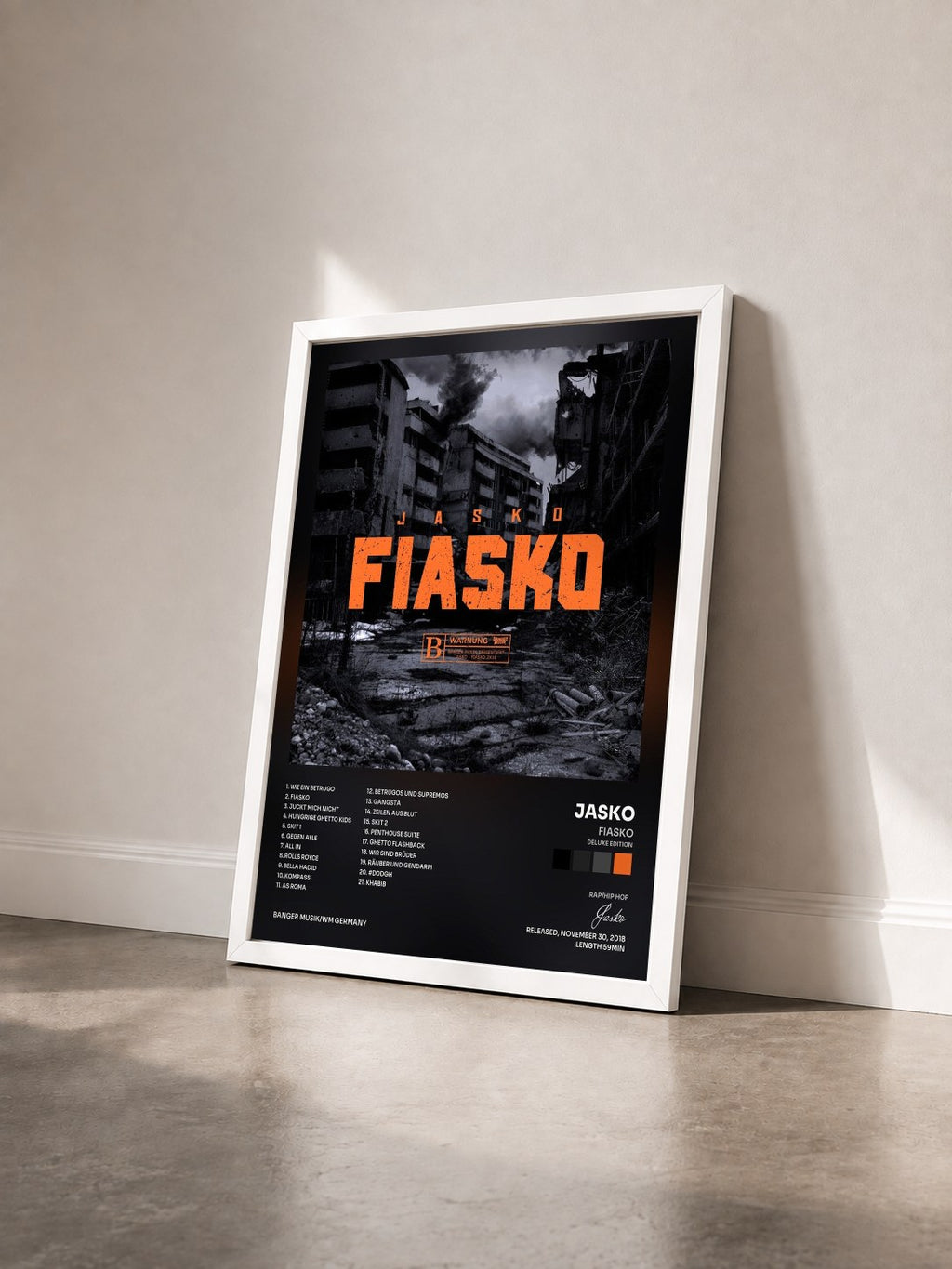 #blanc Tableau de l'album Fiasko (Deluxe Edition) de Jasko vu de trois quarts, cadre blanc