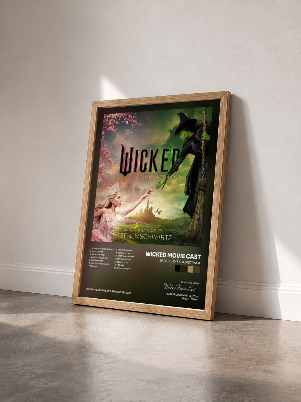 #bois Tableau de l'album Wicked: The Soundtrack de Wicked Movie Cast vu de trois quarts, cadre en bois brut