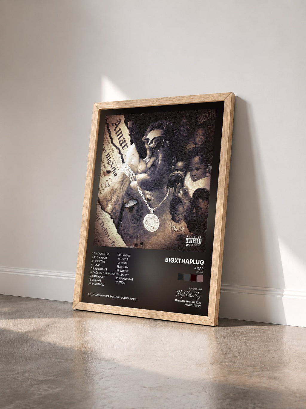 #bois Tableau de l'album AMAR (Deluxe) de BigXthaPlug vu de trois quarts, cadre en bois brut