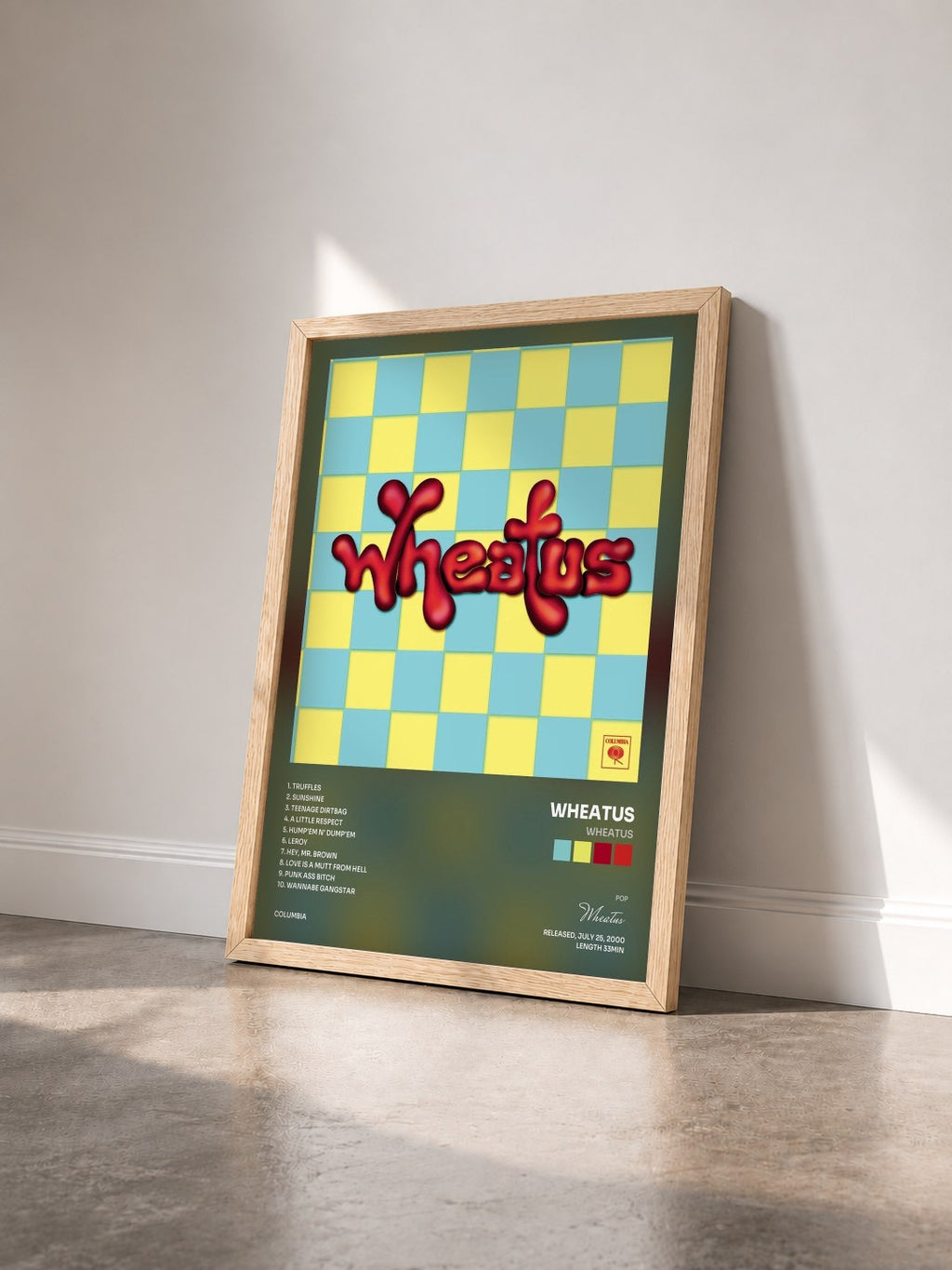 #bois Tableau de l'album Wheatus de Wheatus vu de trois quarts, cadre en bois brut