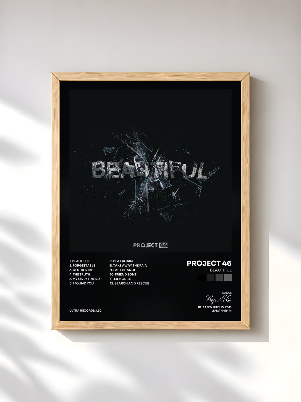 #bois Tableau de l'album Beautiful de Project 46, cadre en bois brut, imprimé et encadré en France