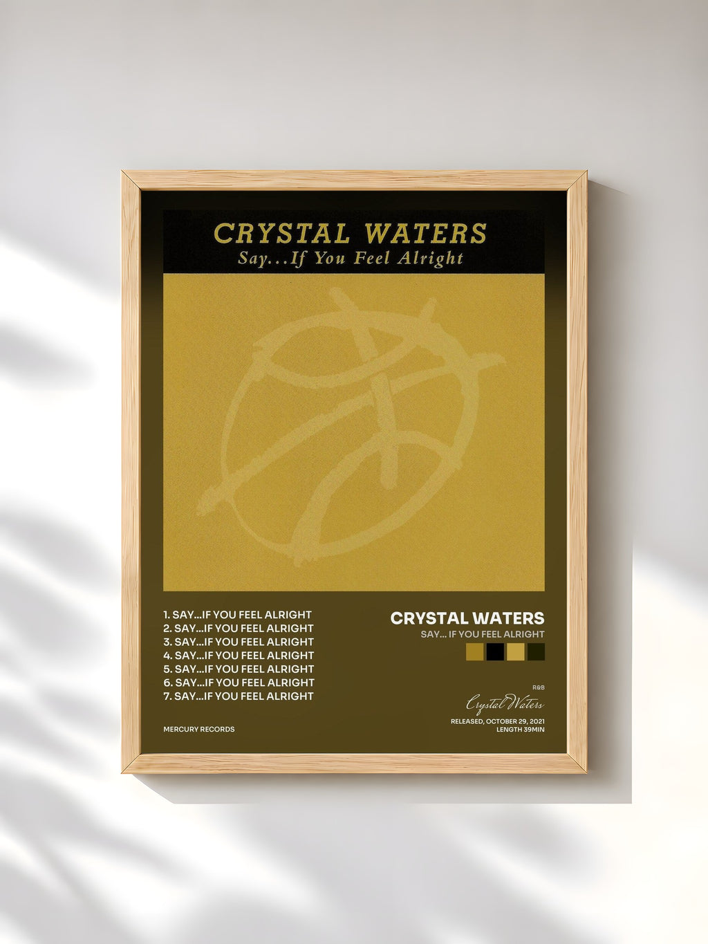 #bois Tableau de l'album Say... If You Feel Alright de Crystal Waters, cadre en bois brut, imprimé et encadré en France
