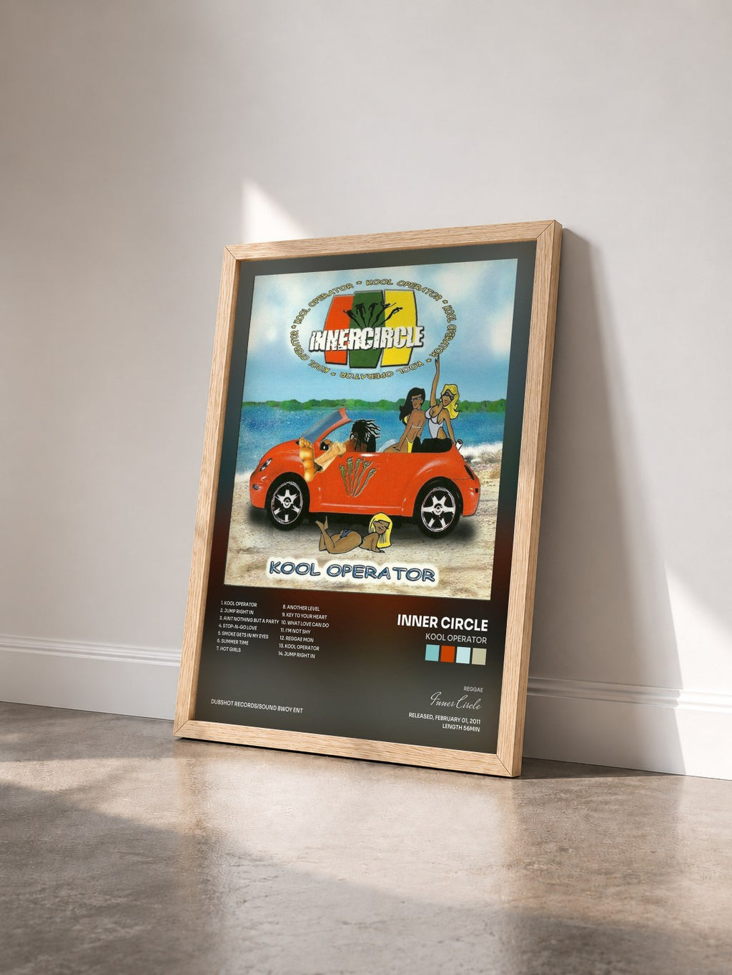 #bois Tableau de l'album Kool Operator de Inner Circle vu de trois quarts, cadre en bois brut