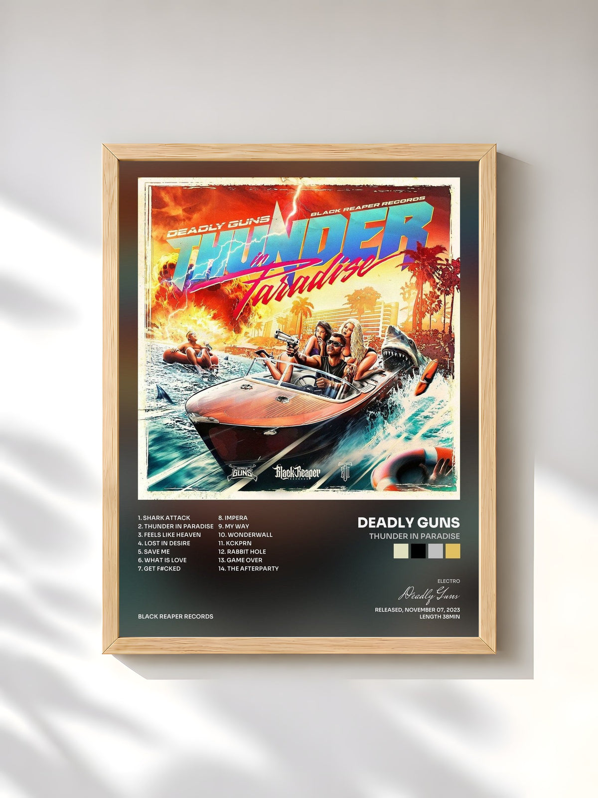 #bois Tableau de l'album Thunder In Paradise de Deadly Guns, cadre en bois brut, imprimé et encadré en France