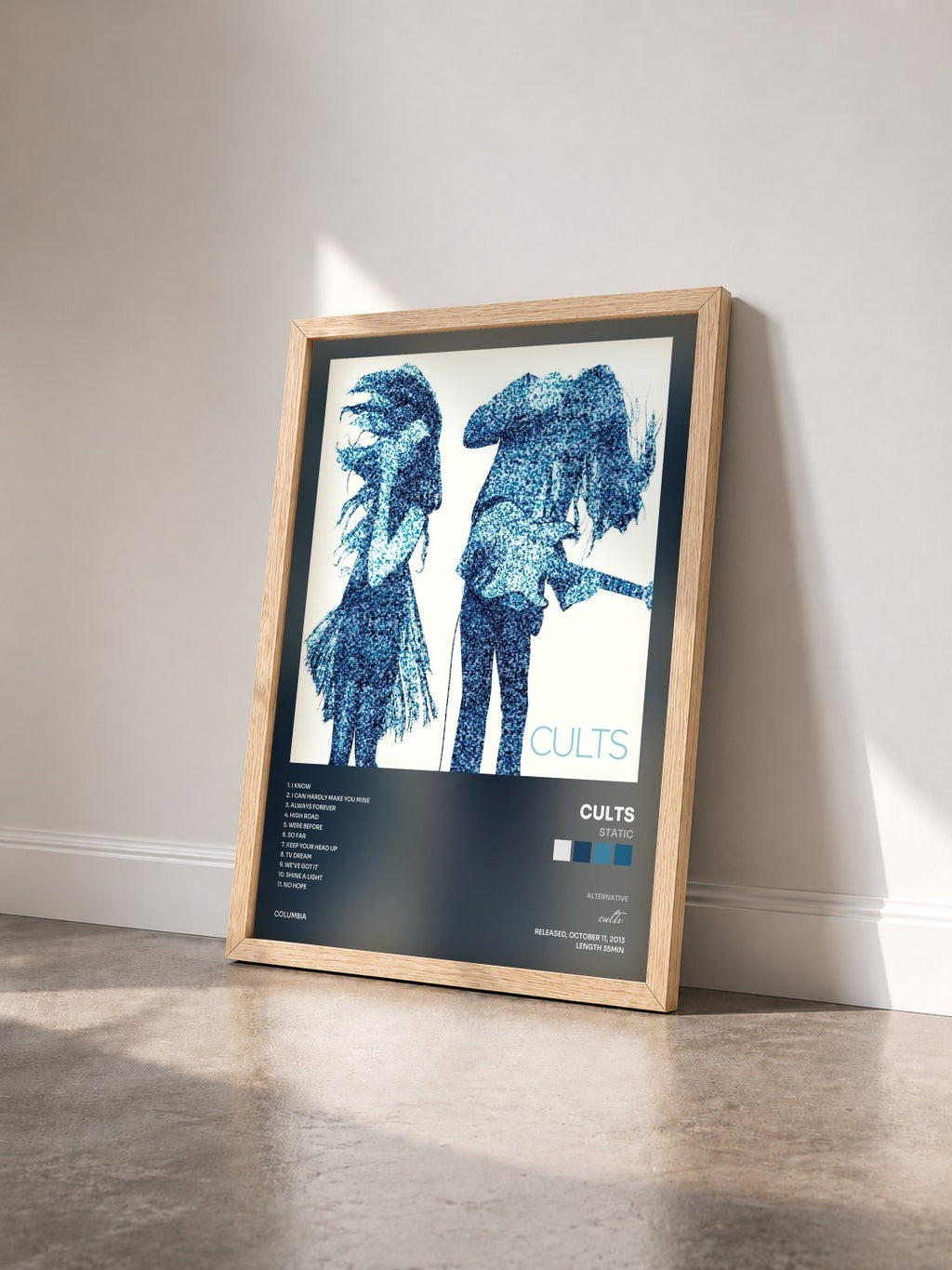 #bois Tableau de l'album Static de cults vu de trois quarts, cadre en bois brut