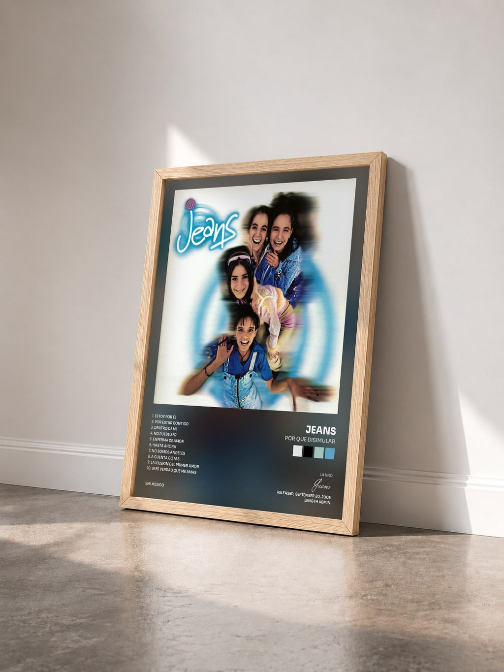 #bois Tableau de l'album Por Que Disimular de Jeans vu de trois quarts, cadre en bois brut