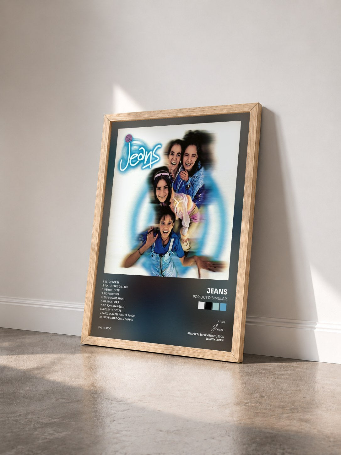 #bois Tableau de l'album Por Que Disimular de Jeans vu de trois quarts, cadre en bois brut