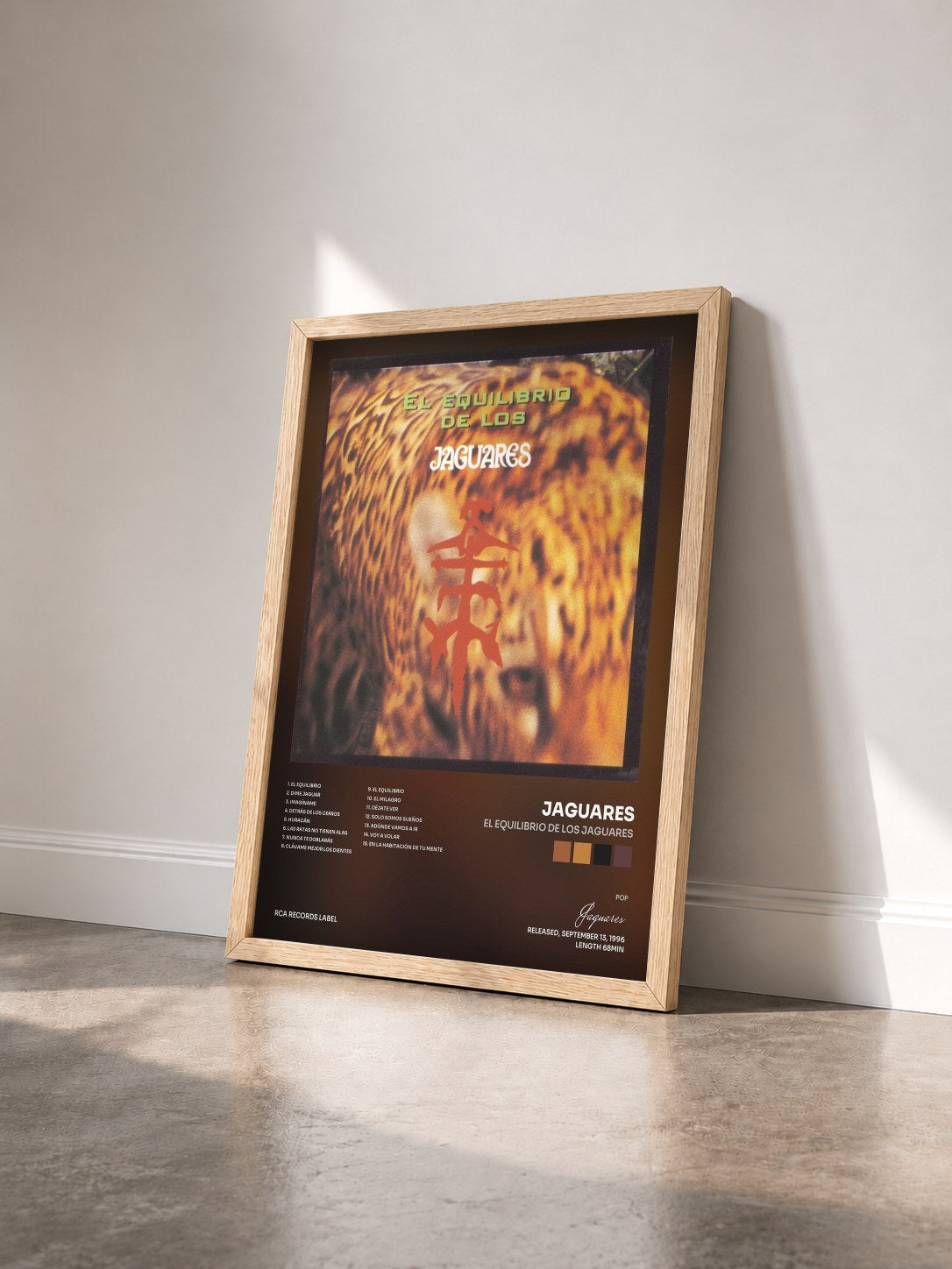 #bois Tableau de l'album El Equilibrio De Los Jaguares de Jaguares vu de trois quarts, cadre en bois brut