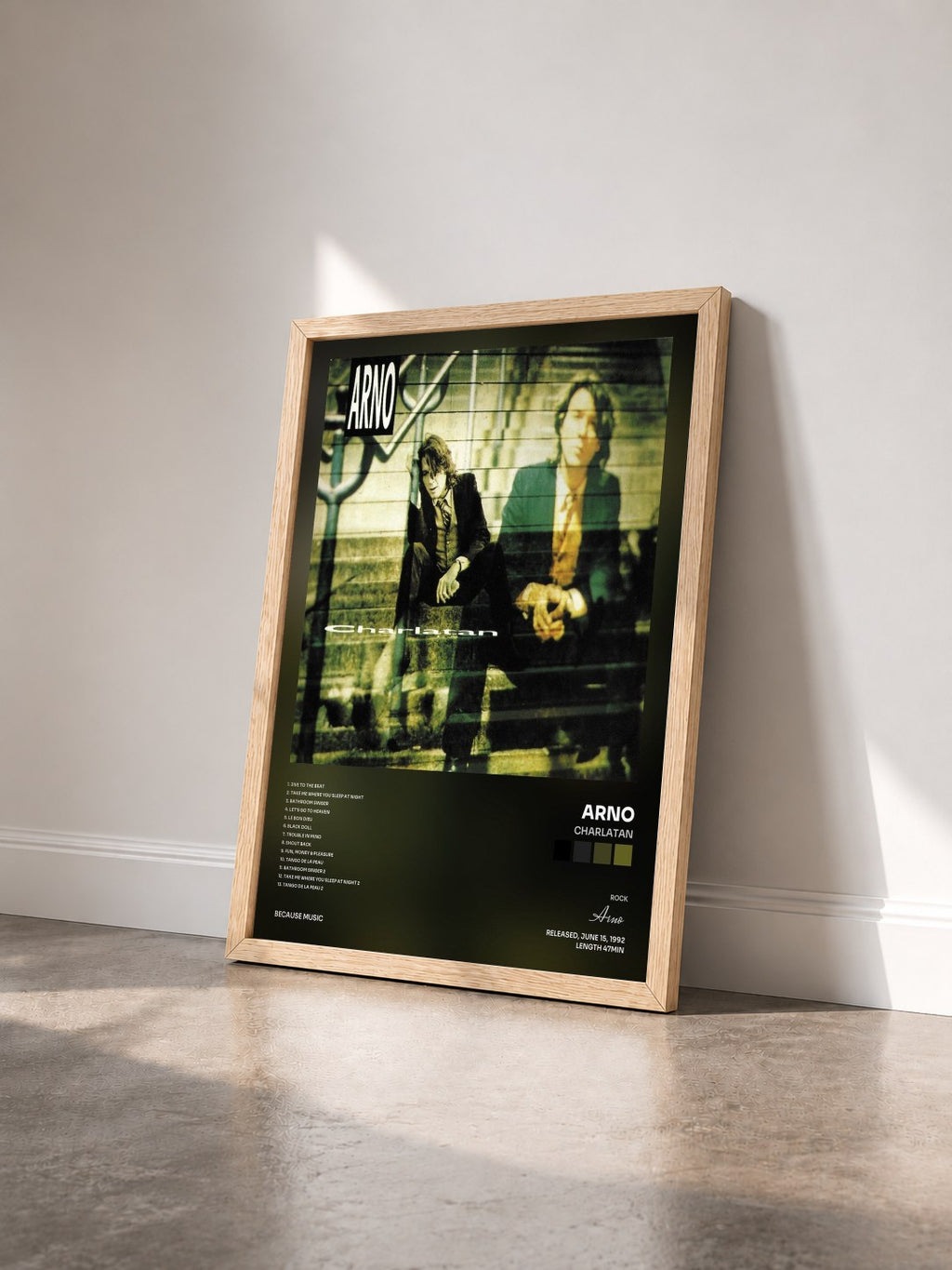 #bois Tableau de l'album Charlatan de Arno vu de trois quarts, cadre en bois brut