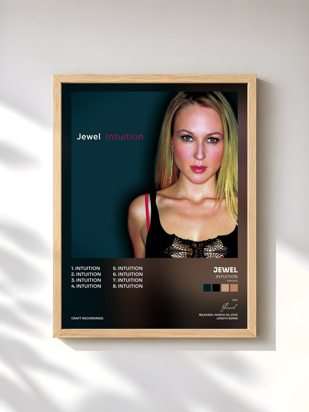 #bois Tableau de l'album Intuition (Remixes) de Jewel, cadre en bois brut, imprimé et encadré en France