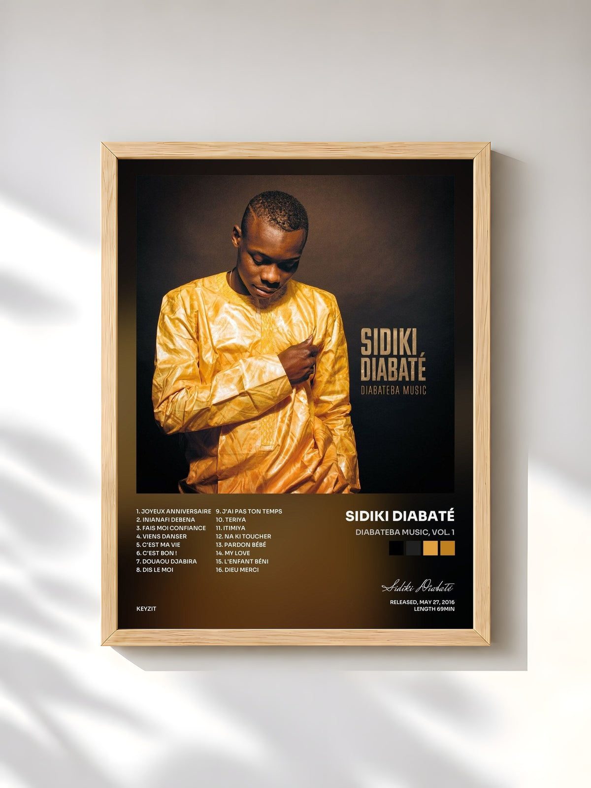 #bois Tableau de l'album Diabateba Music, Vol. 1 de Sidiki Diabaté, cadre en bois brut, imprimé et encadré en France
