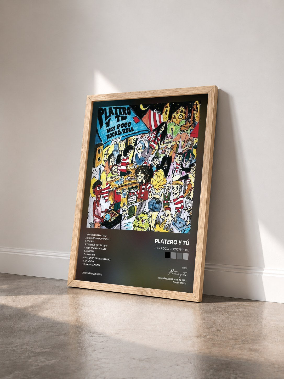 #bois Tableau de l'album Hay poco Rock'n'Roll de Platero y tú vu de trois quarts, cadre en bois brut