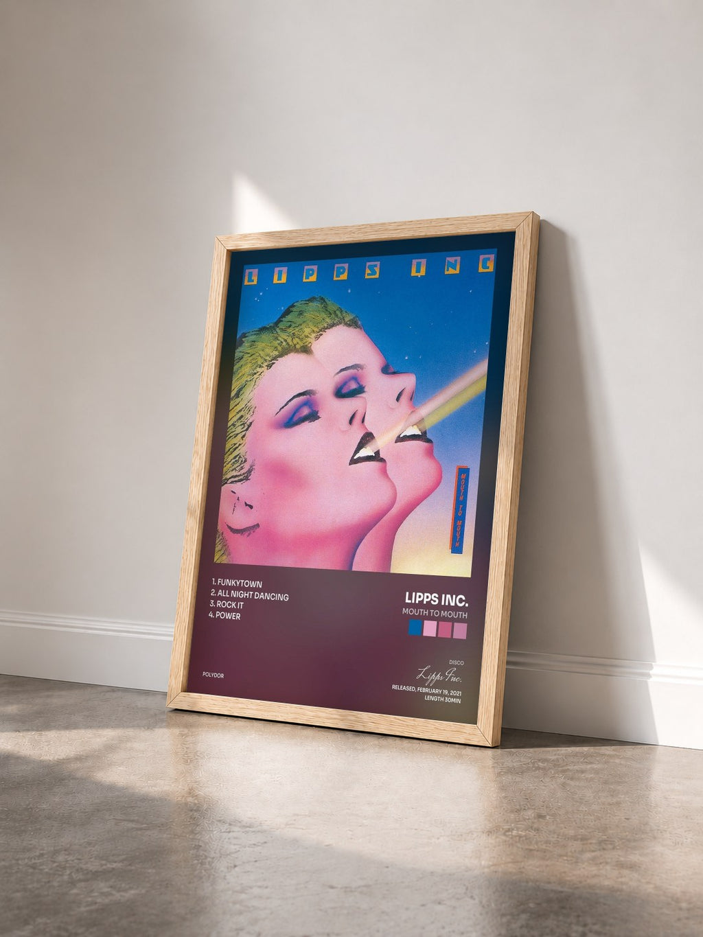 #bois Tableau de l'album Mouth To Mouth de Lipps Inc. vu de trois quarts, cadre en bois brut