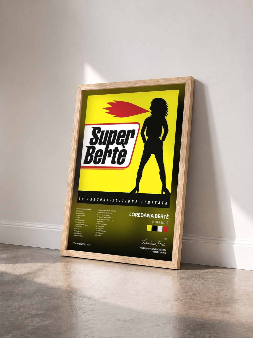 #bois Tableau de l'album Super Bertè de Loredana Bertè vu de trois quarts, cadre en bois brut