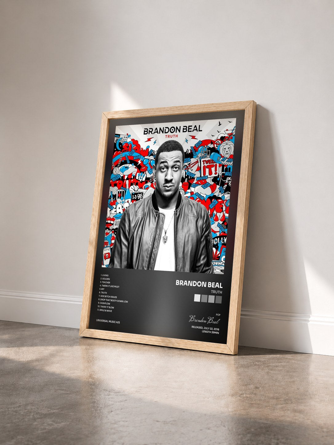#bois Tableau de l'album Truth de Brandon Beal vu de trois quarts, cadre en bois brut
